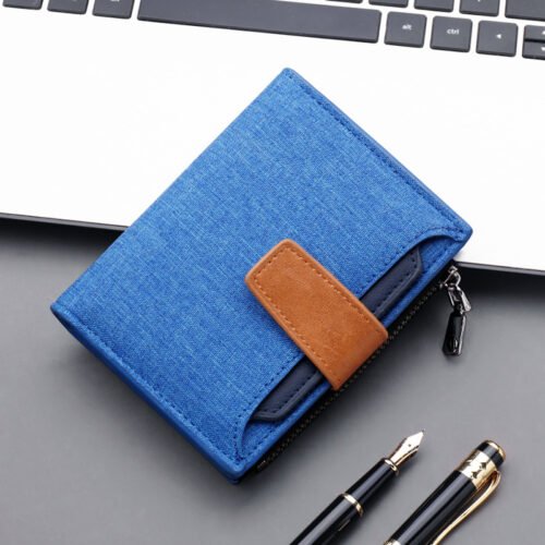 Men Wallet Canvas and PU Leather Gray/blue/black Short Male Purse Hasp/zipper Credit Card Holder Case Wallet for Men Money Bag 4