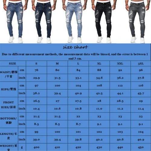 Mens Ripped Skinny Jeans Blue Slim Fit Hole Pencil Pants Biker Casual Trousers Streetwear 2020 High Quality Denim Man Clothing 6