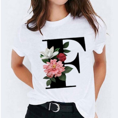 2021 New Women T-shirts 26 Letter Printed Vogue Harajuku Tops Casual Tee  Summer Short Sleeve Female T shirt for Women Clothing 3