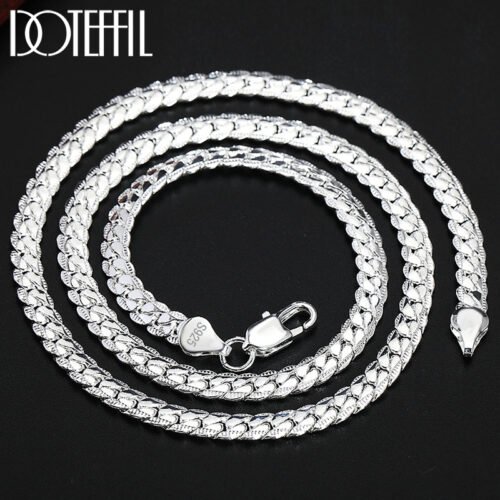 DOTEFFIL 925 Sterling Silver 8/16/18/20/22/24 Inch 6mm Side Chain Necklace Bracelet For Woman Men Fashion Charm Wedding Jewelry 5