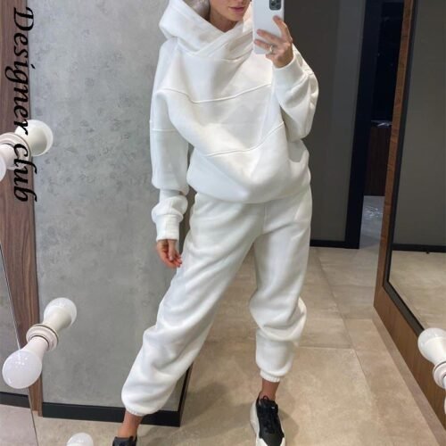 Womens Oversized Tracksuit Warm Fleece Suits Hoodies Tops Casual Sweatshirts Jogging Pant Outfits Sweatpants 1