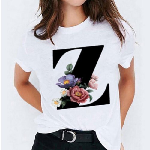 2021 New Women T-shirts 26 Letter Printed Vogue Harajuku Tops Casual Tee  Summer Short Sleeve Female T shirt for Women Clothing 6