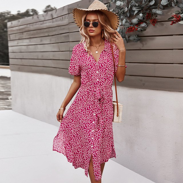 Spring Women Bandage Dress Summer 2022 New Casual Floral Print Beach Dress Vintage Button Holiday Ladies Chic Dresses Vestidos 3 Spring Women Bandage Dress Summer 2022 New Casual Floral Print Beach Dress Vintage Button Holiday Ladies Chic Dresses Vestidos 3