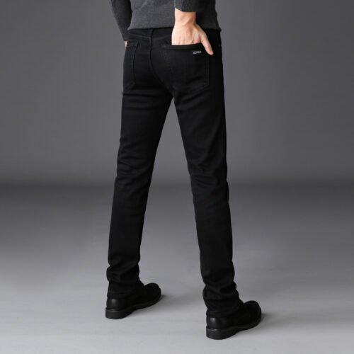 Men's Stretch Black Jeans Classic Style Business Fashion Pure Black Slim-fit Denim Pants Male Brand Casual Trousers 5