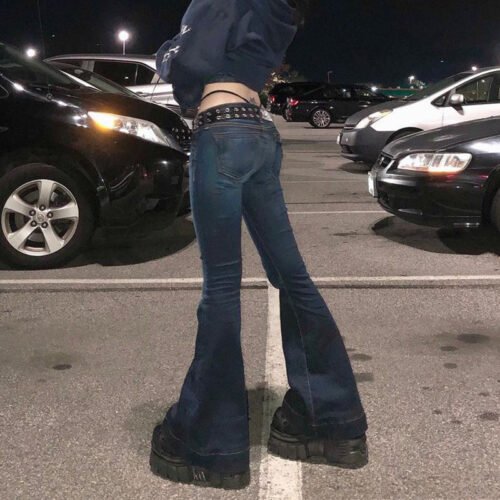 Flare Jeans Women's Low Waist Trousers Vintage Aesthetic Denim Pants Streetwear Mom Casual Korean Fashion Cyber Y2k Grunge Jeans 5
